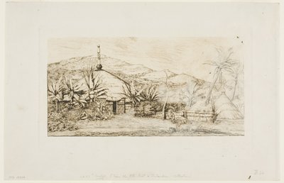 Nová Kaledonie: Velká nativní chýše na cestě z Balade do Puépo, 1845 od Charles Meryon