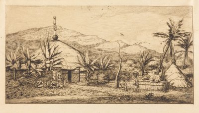 Nová Kaledonie: Velká domorodá chýše na cestě z Balade do Puebo, 1845 (New Caledonia: Large Native Hut on the Road from Balade to Puebo, 1845) od Charles Meryon