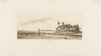 Oceánie: Rybaření, Blízké ostrovy s palmami v Uea nebo Wallis Group, 1845 od Charles Meryon