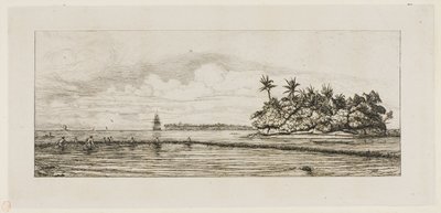 Oceánie: Rybaření, Blízké ostrovy s palmami v Uea nebo Wallis Group, 1845 od Charles Meryon