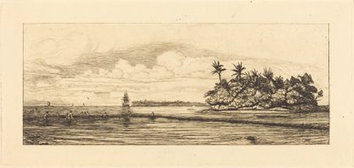 Oceánie, ostrůvky u Uvey (Wallis); Rybolov s palmami, 1845 od Charles Meryon