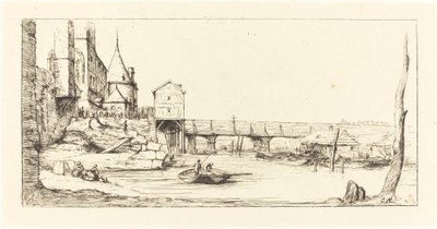 Passerelle du Pont-au-Change, Paříž, po požáru lávky v roce 1621..., 1860. od Charles Meryon