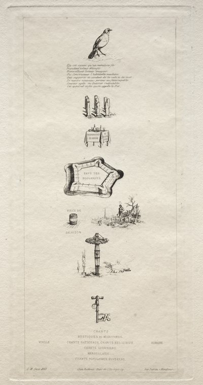 Rebus: Beranger nebyl opravdu silný, protože nikdy neměl klíč k polím, 1863. od Charles Meryon