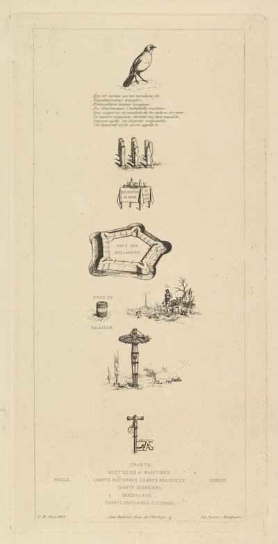 Rebus: Béranger nebyl moc silný, protože nikdy neměl klíč od polí, 1863. od Charles Meryon