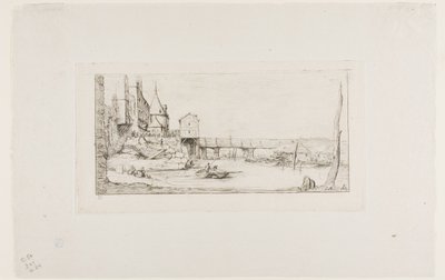Lávka pro pěší dočasně nahrazující Pont-au-Change, Paříž, po požáru v roce 1621 od Charles Meryon