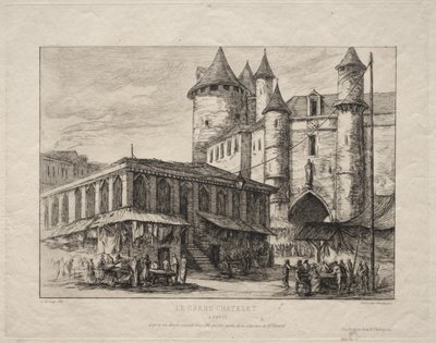 Grand Châtelet, Paříž, asi 1780 od Charles Meryon