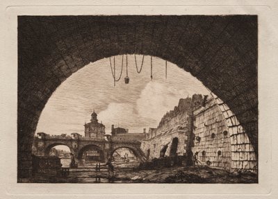 Nový most a Samaritaine viděné zpod Prvního oblouku..., 1855. od Charles Meryon