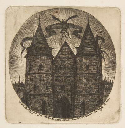 Starý vchod do Palais de Justice v Paříži, titulní list publikace „Etchings of Paris“ od Charles Meryon