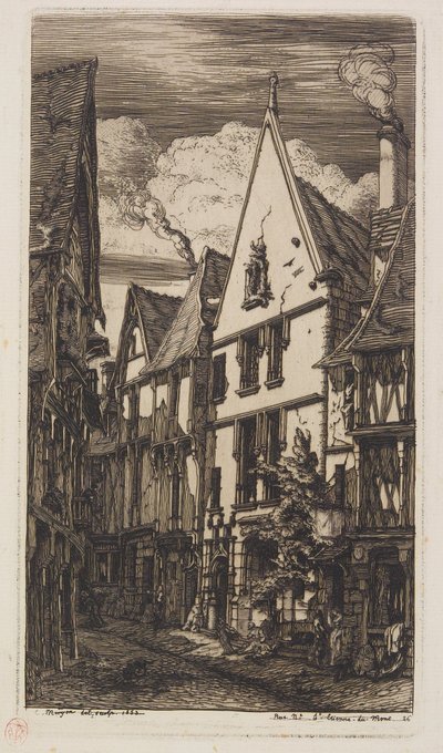 Pohled podél Rue des Toiles, Bourges od Charles Meryon