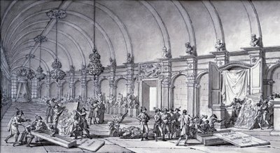Drancování uměleckých děl za Napoleona Bonaparta: „Madona z Correge (Antonio Correggio) byla převzata z Akademie v Parmě a předána francouzským kurátorům v květnu 1796“. Kresba čínskou tuší od Charlese Meyniera (1768-1832). Ztlumit. 0,17x0,32 m od Charles Meynier
