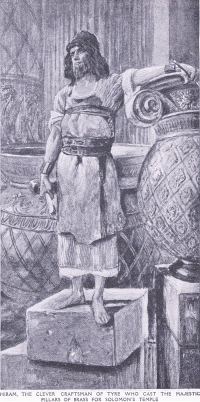 Hiram, chytrý řemeslník z Tyru, který odlil majestátní sloupy z mosazi pro Solomanův chrám od Charles Mills Sheldon