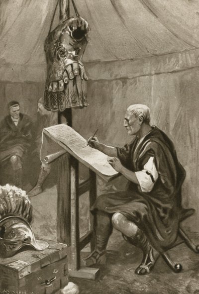 Julius Caesar píše domů dopis do Říma ze svého stanu v Kentu od Charles Mills after Sheldon