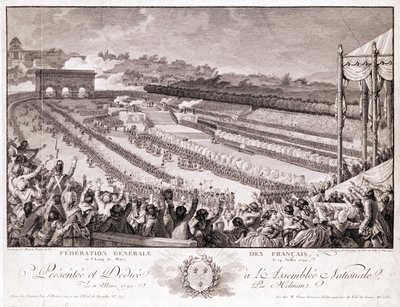 Festival of the Federation, 14. července 1790, na Champ de Mars, konec 18. století, vyryl Isidore Stanislas Helman (1743-1809) od Charles Monnet