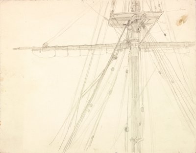 Detail stožáru a výstroje tužkou na papíře od Charles Napier Hemy