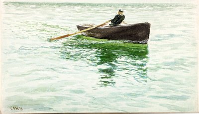 Muž veslující na člunu (akvarel na papíře) od Charles Napier Hemy