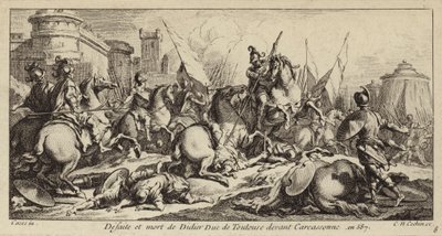 Porážka a smrt Didiera z Toulouse před Carcassonne, 587 (rytina) od Charles Nicolas II Cochin