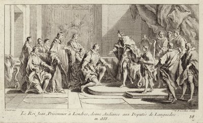 Francouzský král Jan II., vězněný Angličany v Londýně, při audienci zástupců Languedoku. od Charles Nicolas II Cochin