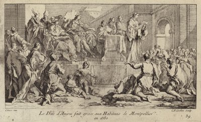 Ludvík I., vévoda z Anjou, regent francouzského krále Karla VI., děkuje lidem z Montpellier od Charles Nicolas II Cochin