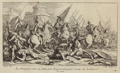 Maďarská armáda dala na útěk Raymond Pons, hrabě z Toulouse, 924 (rytina) od Charles Nicolas II Cochin