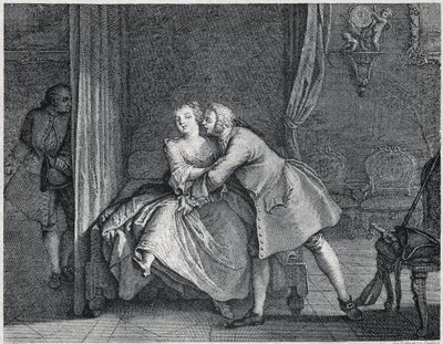 Ilustrace sluchadla a stojánku forem pro Les contes de La Fontaine, cca 1743”. rytina Charles-Nicolas Cochin (1715-1790). od Charles Nicolas II Cochin