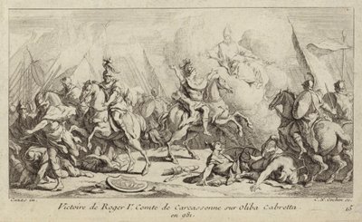 Vítězství Rogera I., hraběte z Carcassonne, nad Oliba Cabreta, 981 (rytina) od Charles Nicolas II Cochin