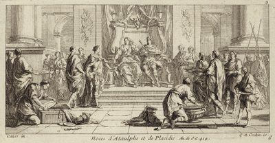 Svatba Gally Placidie a Ataulfa, krále Vizigótů, Narbonne, 414 (rytina) od Charles Nicolas II Cochin