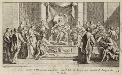 ing Charles VIII z Francie při slyšení zástupců z Languedocu u generálního stavovského úřadu v Tours od Charles Nicolas II Cochin