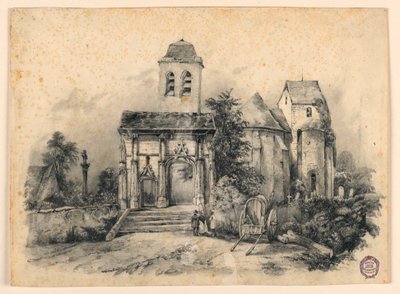 Tři postavy před kostelem od Charles Nicolas Ransonnette