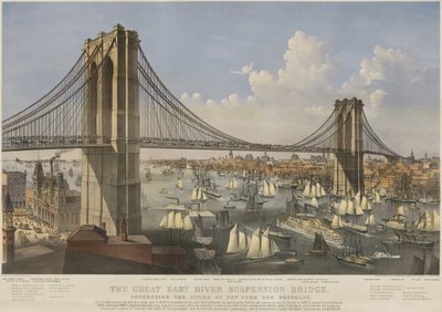 The Great East River Suspension Bridge, hospoda. 1874 od Currier & Ives od Charles Parsons
