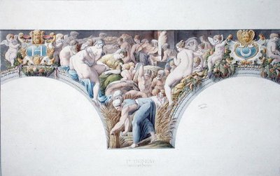 Paní 1014 Frieze z tanečního sálu ve Fontainebleau, deska z alba (akvarel a tužka na papíře) od Charles Percier