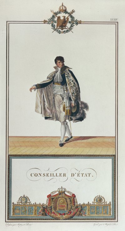 Uniforma státního rady pro korunovaci Napoleona, 1804 (barevná rytina) od Charles Percier