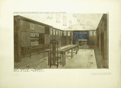 Jídelna, cca 1901 (barevná litografie) od Charles Rennie (after) Mackintosh