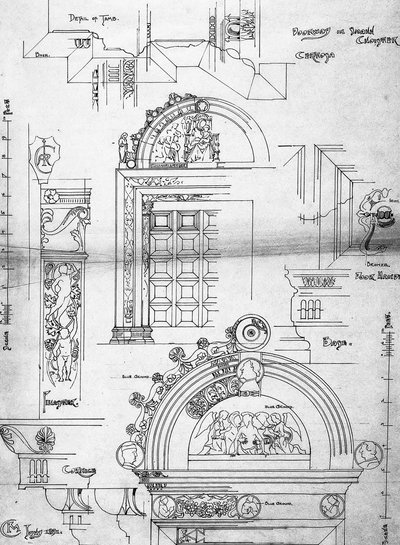 Certosa di Pavia, Dveře v malém klášteře, 1891 (Stránka ze skicáku, inkoust na kazetovém papíru) od Charles Rennie Mackintosh