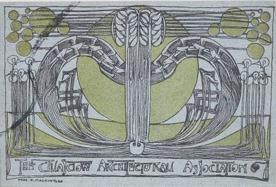 Program Conversazione pro Glasgow Architectural Association, 1894 (linoryt tištěný černobíle na světle modrém papíře) od Charles Rennie Mackintosh