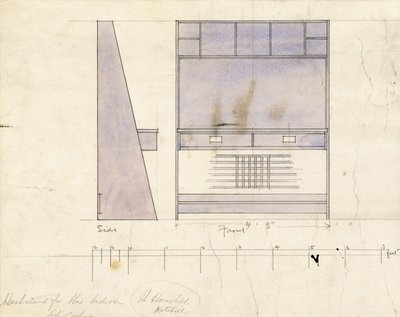Design pro umyvadlo, zobrazen v bočním a předním pohledu, 1904 od Charles Rennie Mackintosh