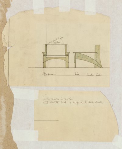 Design pro dubové křeslo, zobrazený v předním a bočním pohledu, 1905 od Charles Rennie Mackintosh