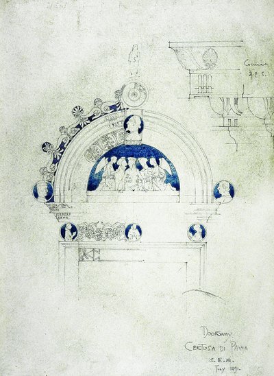 Doorway, Certosa di Pavia, 1891 (tužka a akvarel na papíře) od Charles Rennie Mackintosh