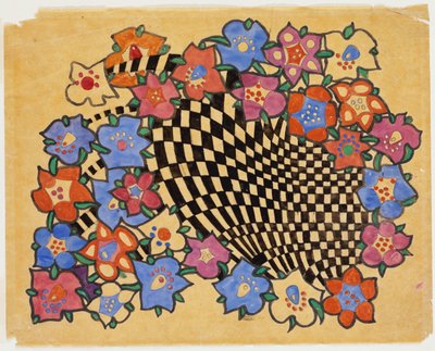 Květinový a kostkovaný design látky, kolem roku 1916 od Charles Rennie Mackintosh