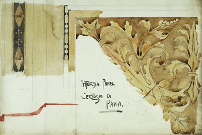 Intarsia Panel, Certosa di Pavia, 1891 (tužka a akvarel na papíře) od Charles Rennie Mackintosh