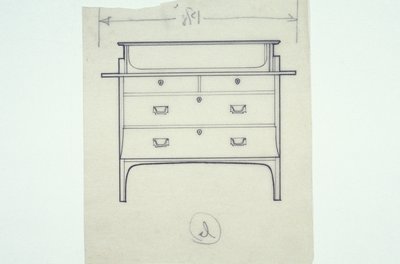 Perokresba nábytku (bydliště s malovanými panely), cca 1910 (tuš na papíře) od Charles Rennie Mackintosh