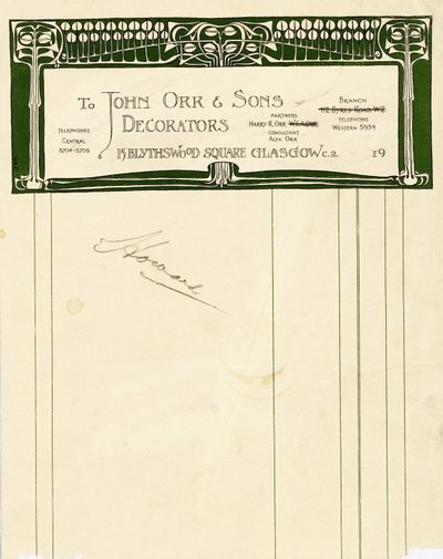 Návrh papírnictví pro John Orr & Sons, Glasgow, kolem 1894-1898 (tištěný papír) od Charles Rennie Mackintosh