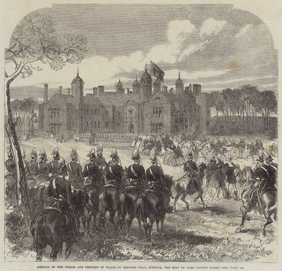 Příjezd prince a princezny z Walesu do Melford Hall, Suffolk, sídlo lorda Alfreda Pageta od Sir John Charles Robinson
