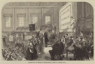 Předávání cen žákům Ragged-School v Exeter Hall od Sir John Charles Robinson