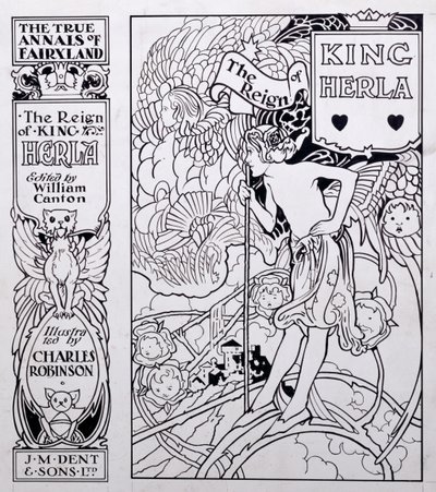 Ilustrace přední obálky knihy The True Annals of Fairyland, The Reign of King Herla, editoval William Canton, publikoval 1900 od Charles Robinson