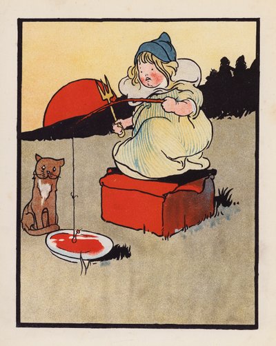 Nesmysl: Kojenec lovící ryby v misce (barevná litografie) od Charles Robinson