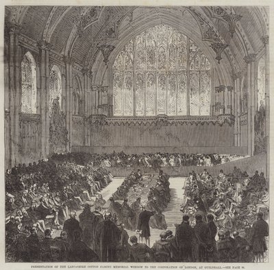 Prezentace okna památníku Lancashire Cotton Famine Memorial Window Corporation of London v Guildhall od Sir John Charles Robinson