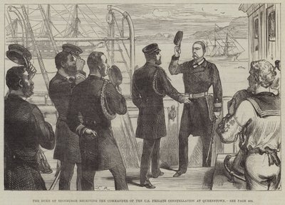 Vévoda z Edinburghu přijímá velitele americké fregaty Constellation v Queenstownu od Sir John Charles Robinson