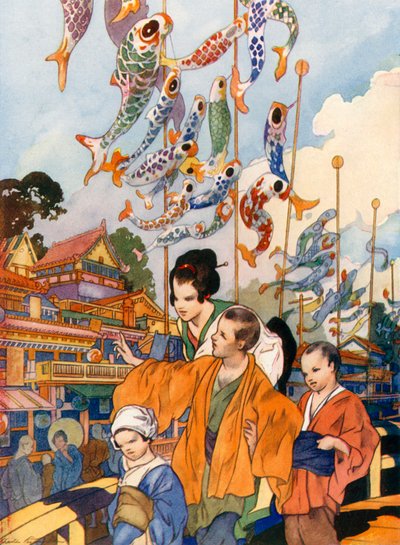 Svátek vlajek v Japonsku (barevná litografie) od Charles Robinson