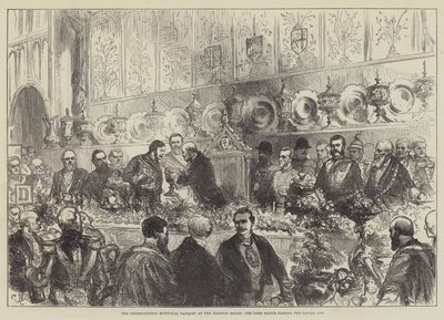 Mezinárodní obecní banket v Mansion House, primátor předávání Loving Cupu od Sir John Charles Robinson