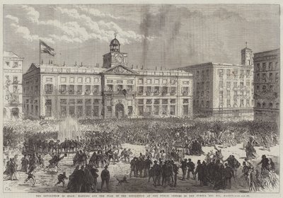 Revoluce ve Španělsku, vyvěšení vlajky revoluce na úřadě na náměstí Puerta del Sol v Madridu. od Sir John Charles Robinson